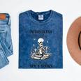 Introvert Read Spicy Books Lover Bookworm Skeleton Reading Mineral Wash Tshirts Mineral Navy