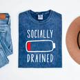Introvert Socially Drained Battery Mineral Wash Tshirts Mineral Navy