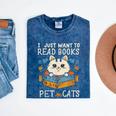 I Just Want To Read Books And Pet Cats Introvert Mineral Wash Tshirts Mineral Navy
