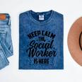 Keep Calm The Social Worker Is Here Graduation Work Job Mineral Wash Tshirts Mineral Navy