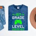Kids 1st Grade Level Unlocked Back To School Gamer Graduation Mineral Wash Tshirts Mineral Navy