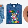 Kids Preschool Graduation Dab Unicorn Preschool Graduate Mineral Wash Tshirts Mineral Navy