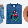 Nostalgia Holiday Tees -Adult Christmas Flamingo Small Short Sleeve Crew Neck Cotton Polyester Lightweight Ribbed Cuff Winter Mineral Wash Tshirts Mineral Navy
