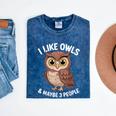 I Like Owls And Maybe 3 People Introvert Humor Casual Mineral Wash Tshirts Mineral Navy