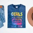 Retro Girls Just Wanna Have Fun Nostalgia 1980s 80's Premium Tri-Blend Mineral Wash Tshirts Mineral Navy