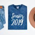 Senior 2019 Calligraphy Shirt Graduation For Adult Men Mineral Wash Tshirts Mineral Navy