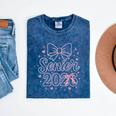Senior 2026 Class Of 2026 Coquette Pink Bow Graduation Mineral Wash Tshirts Mineral Navy