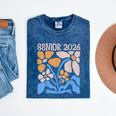 Senior 2026 Retro Groovy Flowers Graduation Mineral Wash Tshirts Mineral Navy