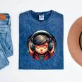 Serene Music Enthusiast With Headphones Introvert Cute Boy Mineral Wash Tshirts Mineral Navy