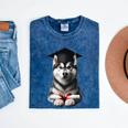 Siberian Husky Dog Graduation Cap Training School Graduate Men Women Kids Mineral Wash Tshirts Mineral Navy