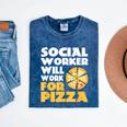 Social Worker Will Work For Pizza Graduation Mineral Wash Tshirts Mineral Navy