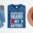 Socializing Drains My Battery Introvert Mineral Wash Tshirts Mineral Navy