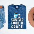 I Survived Fourth Grade Graduation Kids Owl Grad Mineral Wash Tshirts Mineral Navy