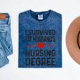 I Survived My Husband's Nursing Degree School Graduation Mineral Wash Tshirts Mineral Navy