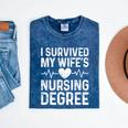 I Survived My Wife's Nursing Degree School Graduation Mineral Wash Tshirts Mineral Navy