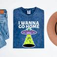 I Wanna Go Home Introvert UFO UAP Flying Saucer Trippy Alien Mineral Wash Tshirts Mineral Navy