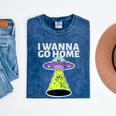 I Wanna Go Home Introvert UFO UAP Flying Saucer Trippy Alien Raglan Baseball Tee Mineral Wash Tshirts Mineral Navy