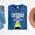 I Wanna Go Home Introvert UFO UAP Flying Saucer Trippy Alien Mineral Wash Tshirts Mineral Navy