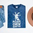 Women's Please Chew Quieter Introvert Quietness Silence Lover Mineral Wash Tshirts Mineral Navy