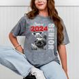 Fun Trendy UFO Sloth Graduation Class Of 2024 Senior Mineral Wash Tshirts Mineral Gray