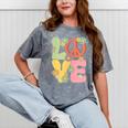 Peace Sign Love Groovy Vibes Costume Nostalgia 1980s Fashion Mineral Wash Tshirts Mineral Gray