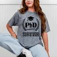 PHD Survivor T-Shirt Graduation Student Teacher For Men Women Kids Mineral Wash Tshirts Mineral Gray