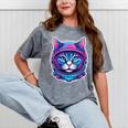 Retro 80s Cat In Space Suit Nostalgia Cat Vintage Astronaut Mineral Wash Tshirts Mineral Gray