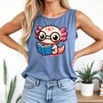 Adorable Book Lover Axolotl With Reading Glasses Cute Comfort Colors Tank Top Blue Jean