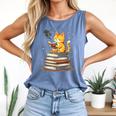 Cat Reading Books Comfort Colors Tank Top Blue Jean