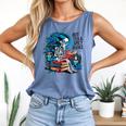 Hot Tea & Spicy Books Skeleton Reader Comfort Colors Tank Top Blue Jean