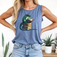 Lizard Reading Book Librarian Bookworm Reader Read Comfort Colors Tank Top Blue Jean