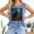Van Gogh Starry Night Art Cat And Book Lovers Premium Tri-Blend Comfort Colors Tank Top Blue Jean