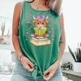 Highland Cow Reading Book Floral Bookworm Comfort Colors Tank Top Violet