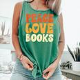 Peace Love Books Men Women Comfort Colors Tank Top Violet Peace Love Books Men Women Comfort Colors Tank Top Violet