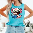 Adorable Book Lover Axolotl With Reading Glasses Cute Comfort Colors Tank Top Light Green