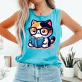 Adorable Book Lover Calico Cat With Reading Glasses Cute For Men Women Kids Comfort Colors Tank Top Light Green