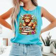 Bookworm Cute Highland Cow Reading Book Comfort Colors Tank Top Light Green