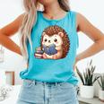 Cute Hedgehog Book Lover Readers Animal Reading Comfort Colors Tank Top Light Green