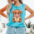 Cute Highland Cow Reading Book Comfort Colors Tank Top Light Green