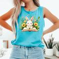 Cute Rabbit And Book Women Girls Reading Book Rabbit Lover Comfort Colors Tank Top Light Green
