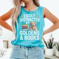 Easily Distracted By Goldens & Books Golden Retriever Dog Comfort Colors Tank Top Light Green