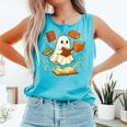 Halloween Cute Ghost Shirt Reading Books Ghost Comfort Colors Tank Top Light Green