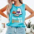 Halloween Teacher Women Cute Reading Ghost Read More Books Comfort Colors Tank Top Light Green
