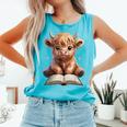 Highland Cow Reading Book Bookworm Comfort Colors Tank Top Light Green Highland Cow Reading Book Bookworm Comfort Colors Tank Top Light Green