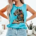 Leopard Book Flower Comfort Colors Tank Top Light Green