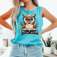Owl Reading A Book Perched On A Branch Bookworm Comfort Colors Tank Top Light Green