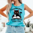 Read Banned Books Drink Coffee Fight Evil Retro Cat Comfort Colors Tank Top Light Green