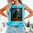 Van Gogh Starry Night Art Cat And Book Lovers Premium Tri-Blend Comfort Colors Tank Top Light Green