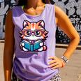 Adorable Book Lover Maine Coon Cat With Reading Glasses Cute Comfort Colors Tank Top Lagoon