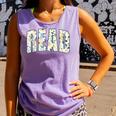 Retro Read Floral Reading Bookworm Librarian Book Lover Comfort Colors Tank Top Lagoon